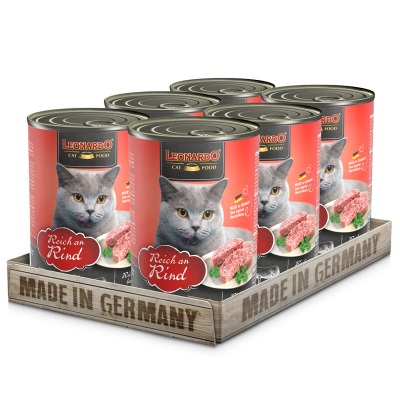 Leonardo Cibo Umido Ricco di Manzo per Gatti - 6x400g, Senza Cereali, Alimento Completo in Lattina