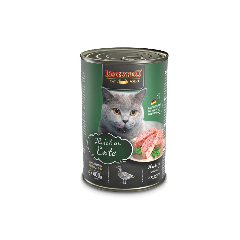 Leonardo Cibo Umido Ricco di Anatra 6x400 g - Senza Cereali, Alimento Completo per Gatti Adulti
