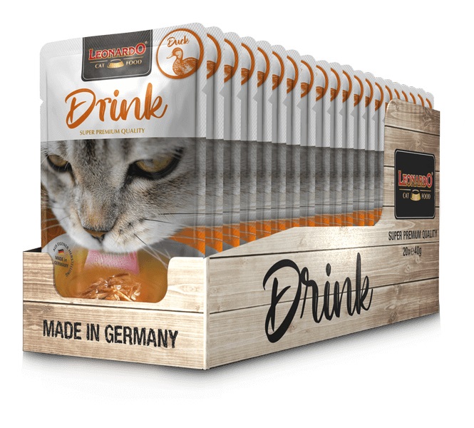 Leonardo Drink Beef - Cibo Umido Complementare per Gatti Adulti - 20 Bustine da 40 g - Brodo di Carne Senza Cereali
