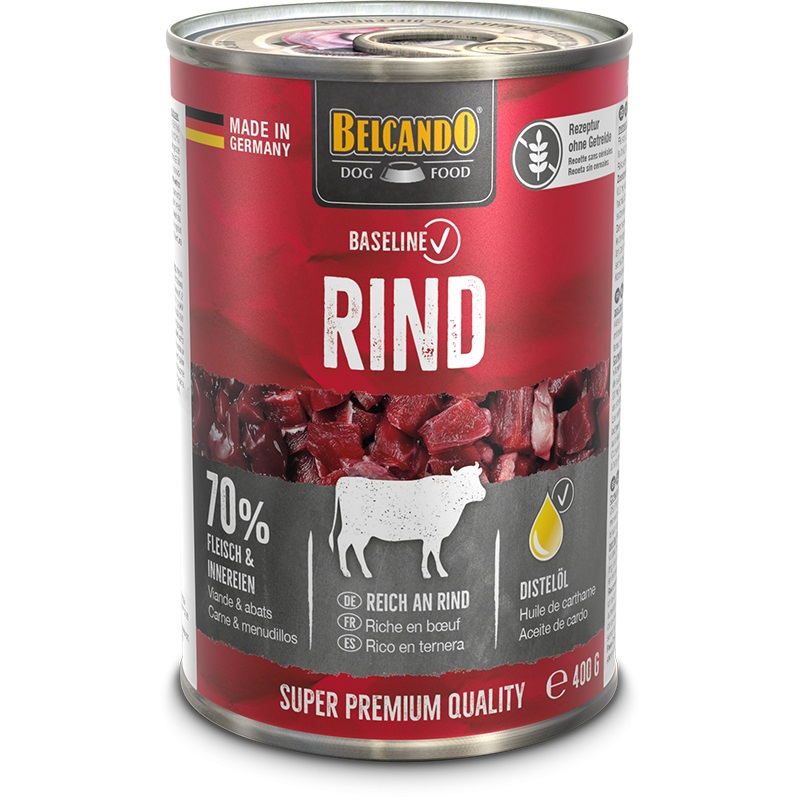 BELCANDO Baseline Manzo 400g - Alimento Completo Umido per Cani con 26% di Manzo e Brodo di Carne