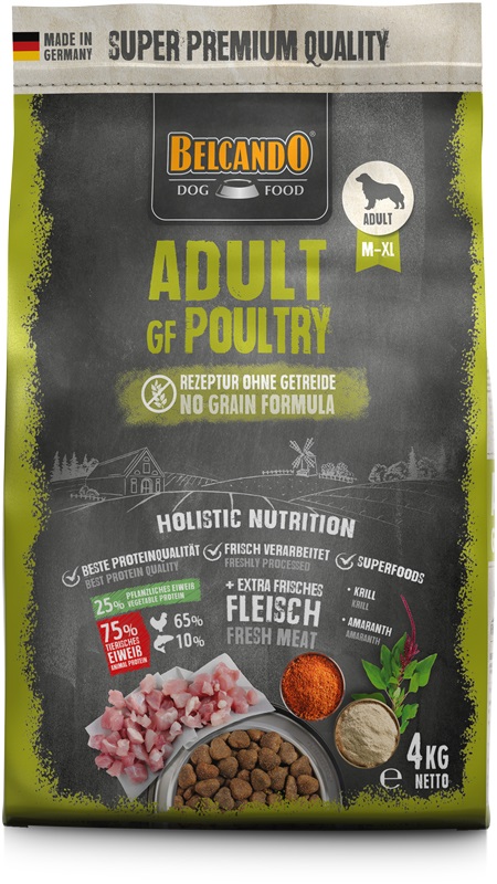 Belcando Adult Grain Free Poultry 4 kg - Cibo Secco per Cani Adulti Senza Cereali con Pollame, Equilibrio di Nutrienti, Adatto a Razze Medie e Grandi