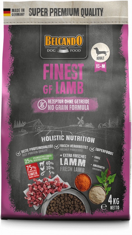 Belcando Finest GF Lamb 4 kg - Cibo secco per cani adulti di taglia piccola e media, senza cereali, con agnello e krill oil