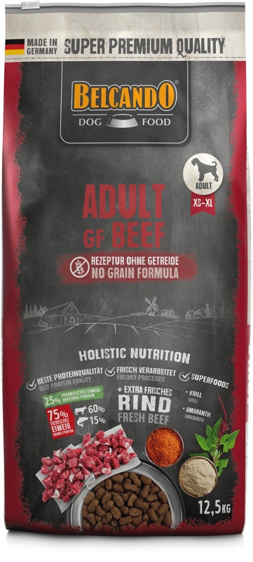BELCANDO Adult Grain Free Beef 12,5 kg - Cibo Secco Completo per Cani Adulti di Tutte le Razze con Manzo Fresco, Senza Cereali