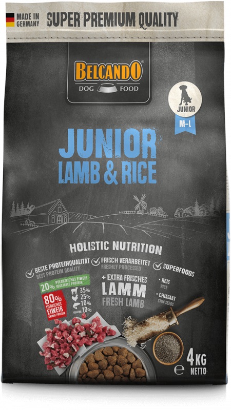 Belcando Junior Lamb & Rice 4 kg - Cibo secco completo per cani giovani di taglia media e grande a partire dai 4 mesi con agnello e riso