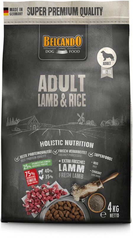 BELCANDO Adult Lamb & Rice 4 kg - Cibo secco per cani adulti sensibili, facilmente digeribile con agnello e riso