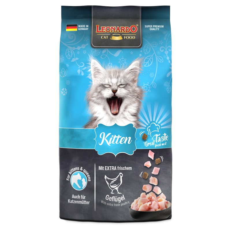 LEONARDO Kitten Cibo Secco per Gattini 300 g - Senza Cereali, con Pollame Fresco e Omega-3, Facilmente Digeribile