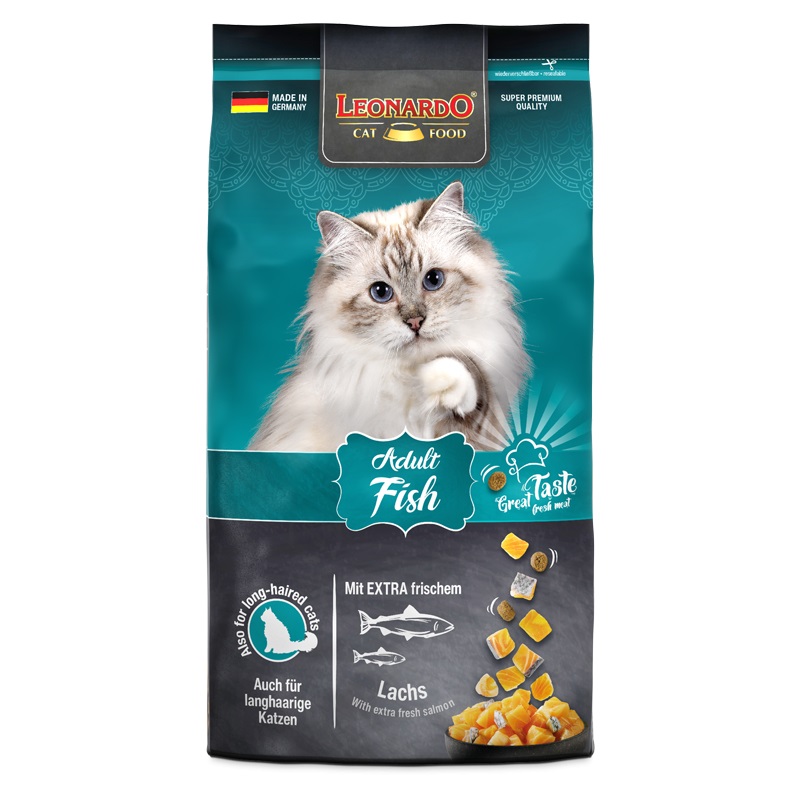 Leonardo Cat Food Adult Fish Salmone - Cibo Secco per Gatti Adulti con Pesce Fresco e Krill Artico, 300 g