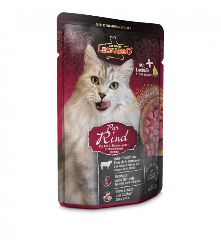 Leonardo Cat Food Finest Selection Cibo Umido per Gatti 85 g - Pura Carne di Manzo, Senza Cereali, Confezione da 16 Pezzi