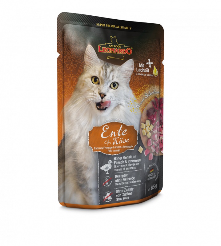 Leonardo Finest Selection Cibo Umido per Gatti 85 g - Anatra e Formaggio, Senza Cereali, Made in Germany
