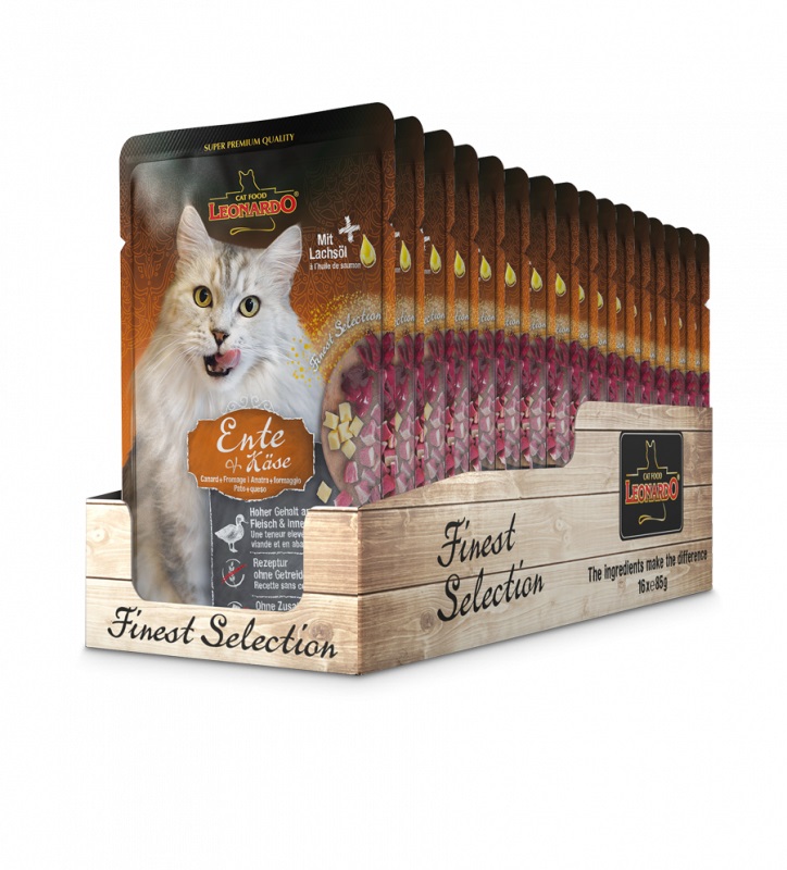 Leonardo Finest Selection Cibo Umido per Gatti 85 g - Anatra e Formaggio, Senza Cereali, Made in Germany