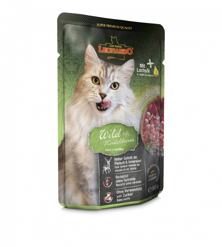 LEONARDO Finest Selection Cibo Umido per Gatti Selvaggina e Mirtilli 85 g - Alimento Completo Senza Cereali