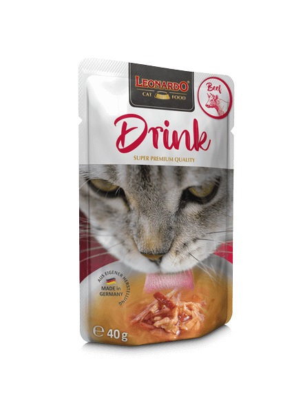 Leonardo Drink Manzo 40g - Zuppa di manzo con pollo, taurina e supporto per l'idratazione dei gatti