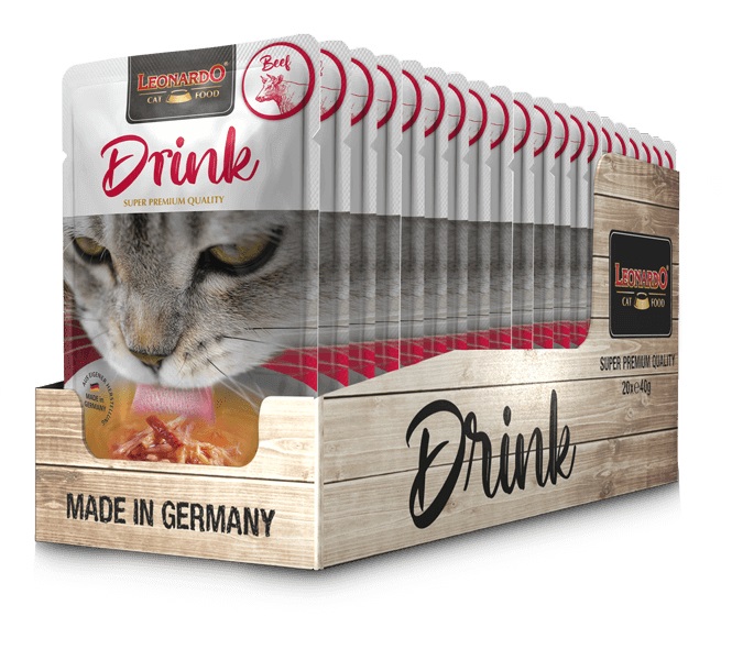 Leonardo Drink Manzo 40g - Zuppa di manzo con pollo, taurina e supporto per l'idratazione dei gatti
