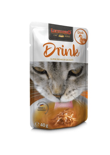 Leonardo Cat Food Drink Anatra 40 g - Cibo umido per gatti, alimento complementare con brodo naturale
