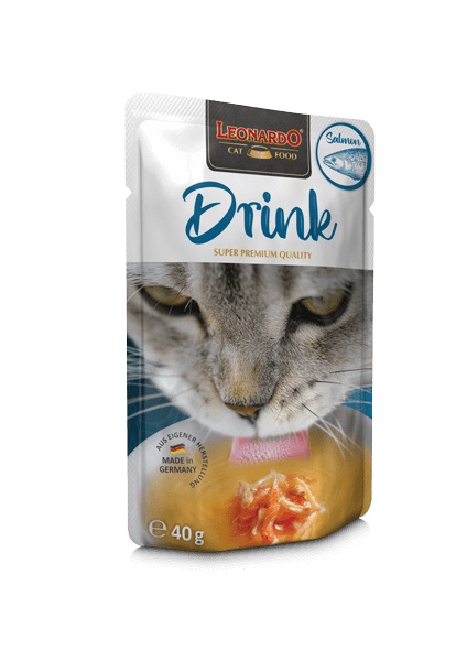 Leonardo Drink Salmone 40g - Zuppa per gatti con pollo e salmone, arricchita con taurina per idratazione e salute delle vie urinarie