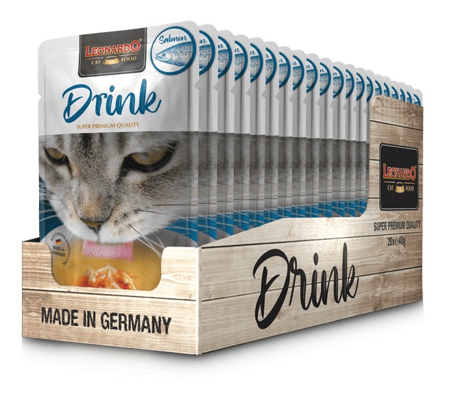 Leonardo Drink Salmone 40g - Zuppa per gatti con pollo e salmone, arricchita con taurina per idratazione e salute delle vie urinarie