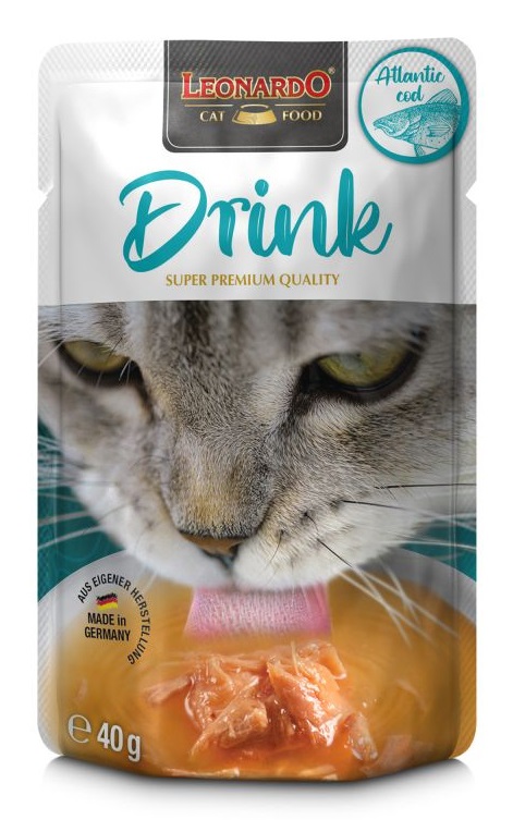 Leonardo Drink Atlantic Cod - Alimento Complementare per Gatti Adulti con Brodo di Merluzzo e Pollo, Senza Cereali, 20 x 40 g