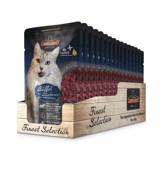 Leonardo Bufalo e Mirtilli - Cibo Umido Completo per Gatti Adulto 85g, Senza Cereali e Glutine