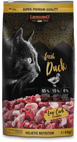 LEONARDO Fresh Anatra e Pollo Cibo Secco per Gatti - Sacco da 4 kg con 85% di Carne Fresca - Alimento Completo per Gatti Adulti
