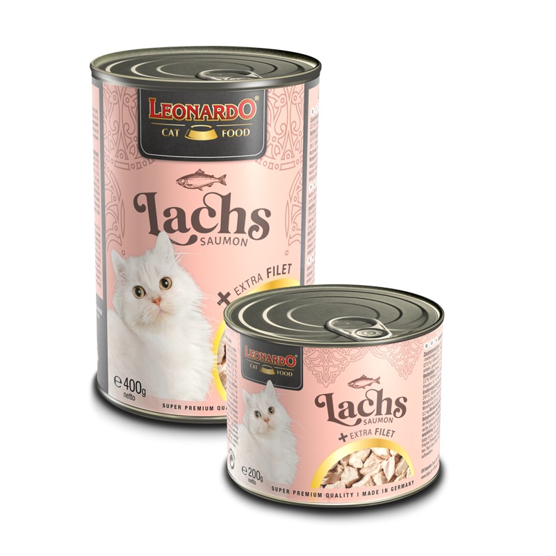 LEONARDO Cibo Umido per Gatti con Salmone e Filetto di Pollo Extra - 200 g (6 x 200 g) - Senza Cereali e Alto Contenuto di Carne