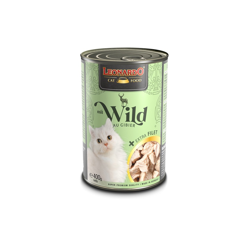 Leonardo Extra Filet Cibo Umido per Gatti - Selvaggina e Filetto Extra - 6 x 400 g - Alto Contenuto di Carne, Senza Cereali
