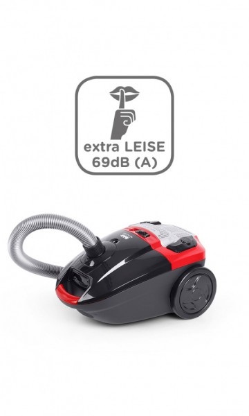 Fakir Aspirapolvere con sacchetto Red Vac Power - Nero/Rosso, 69 dB, Filtro HEPA H13, Raggio d'azione 9m