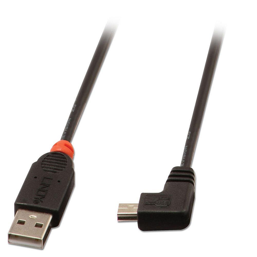 Lindy 31971 - Cavo USB 2.0 Tipo A a Mini-USB B ad angolo 90°, 1 m, Nero