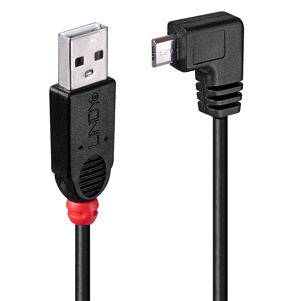 LINDY 31977 - Cavo USB 2.0 Tipo A a Micro-B ad angolo di 90º - 2m, Nero