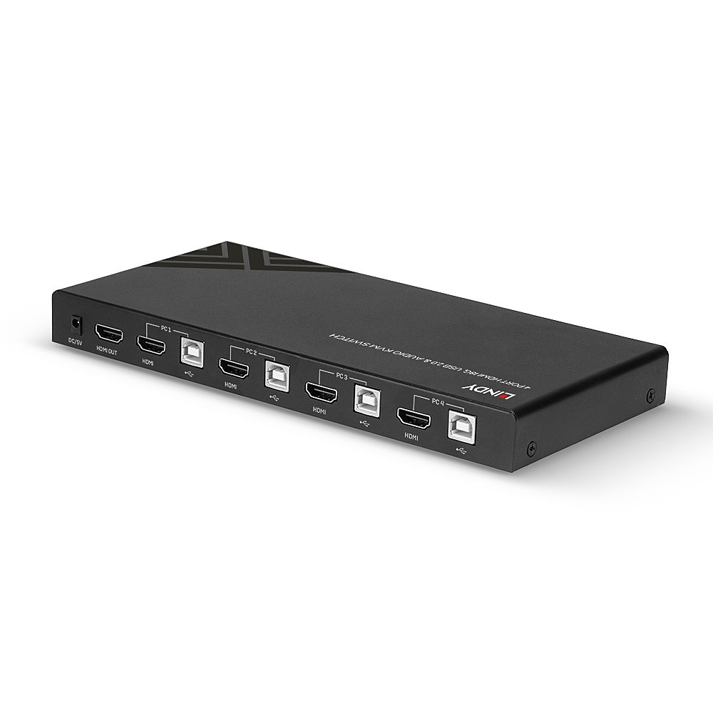 Lindy 32810 Switch KVM 4 Porte HDMI 4K Ultra HD, USB 2.0 & Audio, Nero