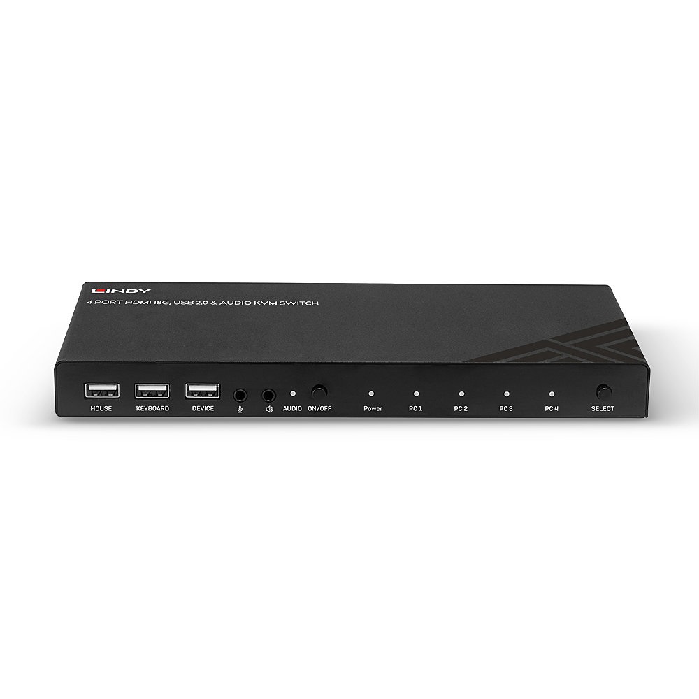 Lindy 32810 Switch KVM 4 Porte HDMI 4K Ultra HD, USB 2.0 & Audio, Nero