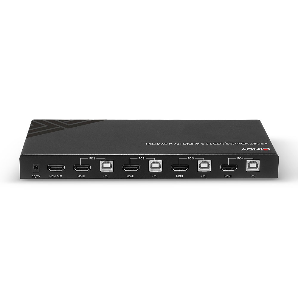Lindy 32810 Switch KVM 4 Porte HDMI 4K Ultra HD, USB 2.0 & Audio, Nero