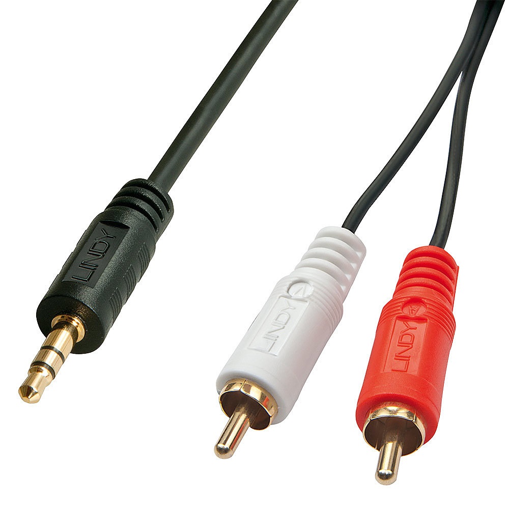 Lindy 35683 Cavo Audio Stereo 3.5mm a 2xRCA Maschio/Maschio, 5m, Placcatura Oro, Nero
