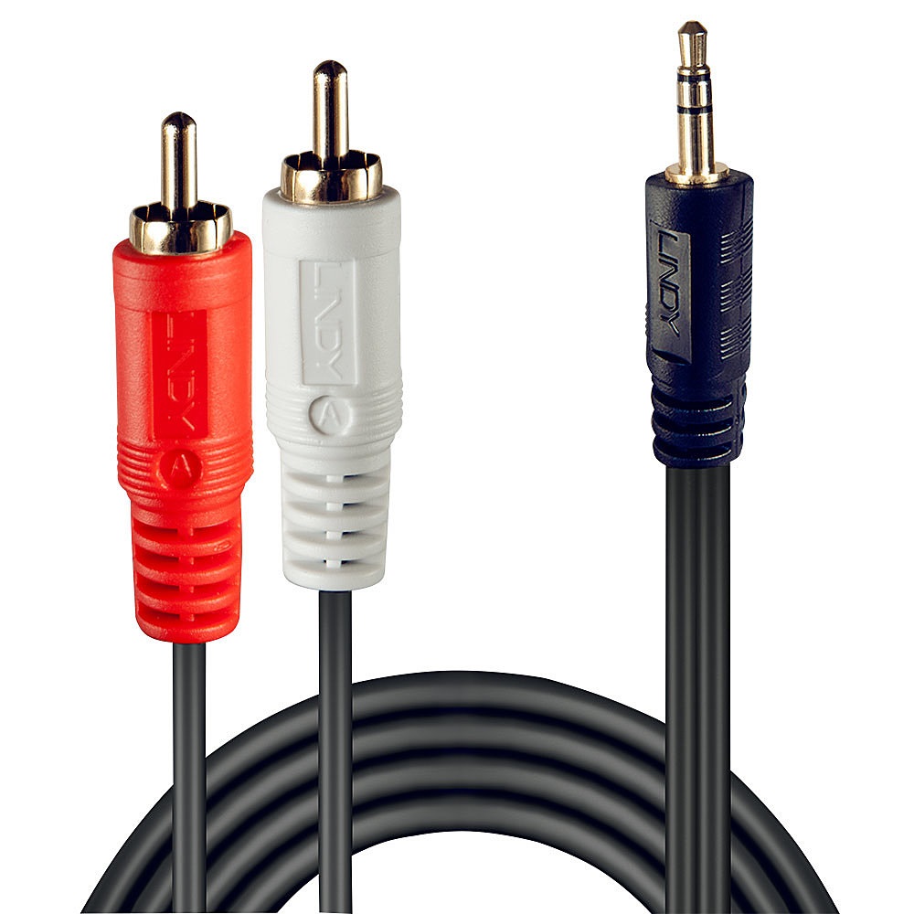 Lindy 35683 Cavo Audio Stereo 3.5mm a 2xRCA Maschio/Maschio, 5m, Placcatura Oro, Nero