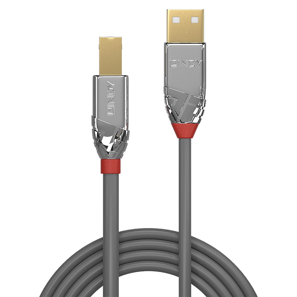 Lindy Cavo USB 2.0 Tipo A a B Cromo Line, 3m, Velocità fino a 480 Mbps, Connettori Placcati Oro
