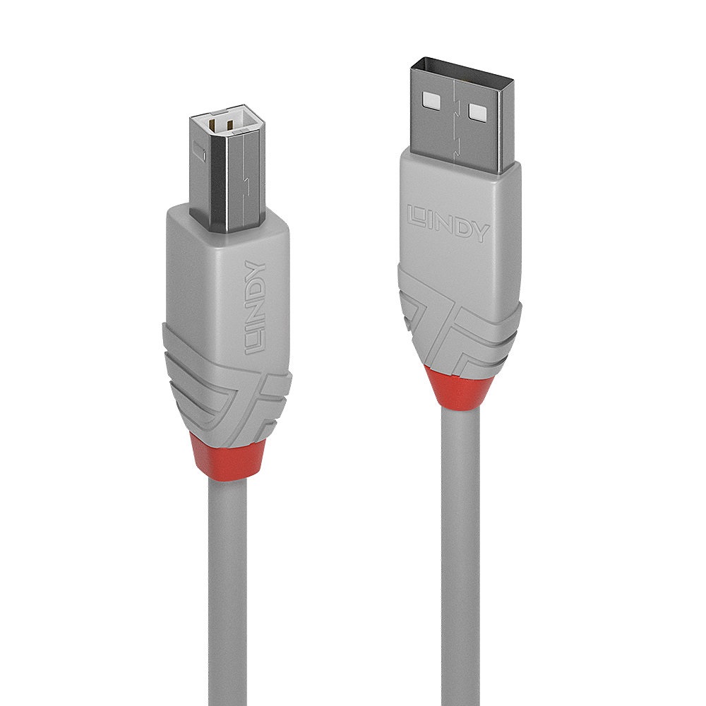 Lindy Cavo USB 2.0 Tipo A a B Anthra Line 2m - Grigio, 0,48 Gbit/s, Placcatura Oro