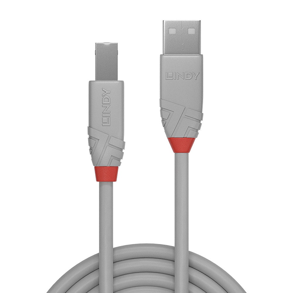 Lindy Cavo USB 2.0 Tipo A a B Anthra Line 2m - Grigio, 0,48 Gbit/s, Placcatura Oro