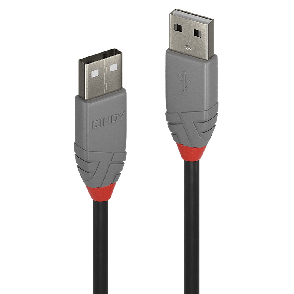 Lindy Cavo USB 2.0 Tipo A a Tipo A Anthra Line 2 m - Velocità Fino a 480 Mbps, Colori Nero, Verde, Rosso