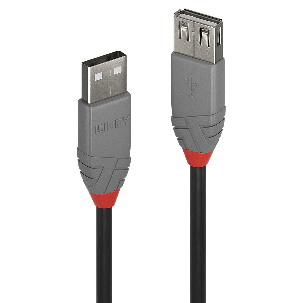 Lindy Cavo Prolunga USB 2.0 3 m con Connettore USB A Maschio a Femmina, Velocità di Trasferimento Fino a 480 Mbps, Nero e Grigio
