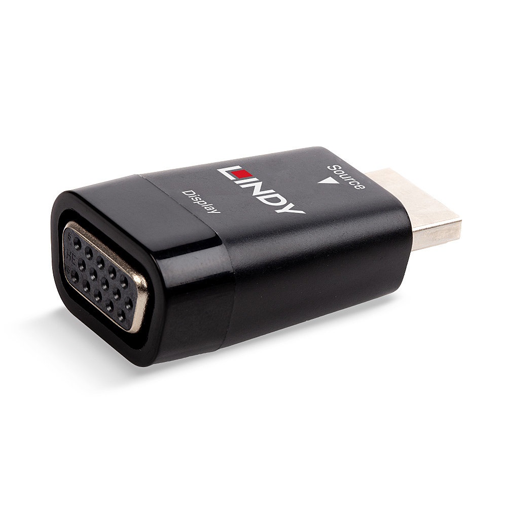 Lindy 38194 Adattatore Dongle HDMI Type A a VGA - Nero, Supporta risoluzioni fino a 1080p