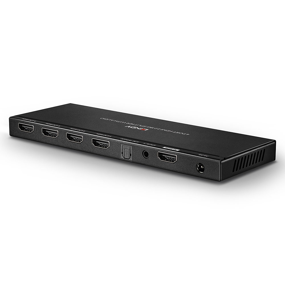 LINDY 38231 Splitter HDMI 2.0 18G con Audio, 4 Porte e Funzione di Downscaling