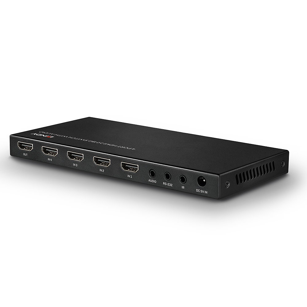 LINDY 38249 Switch HDMI 2.0 4 Porte 18G con Audio - Fino a 4K 60Hz