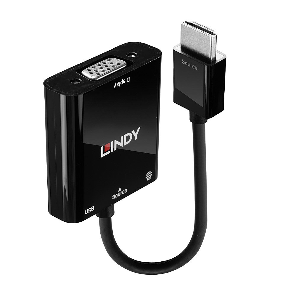 Lindy 38285 Converter HDMI a VGA con Audio - 0,1 m, HDMI tipo A (Standard) a VGA (D-Sub)
