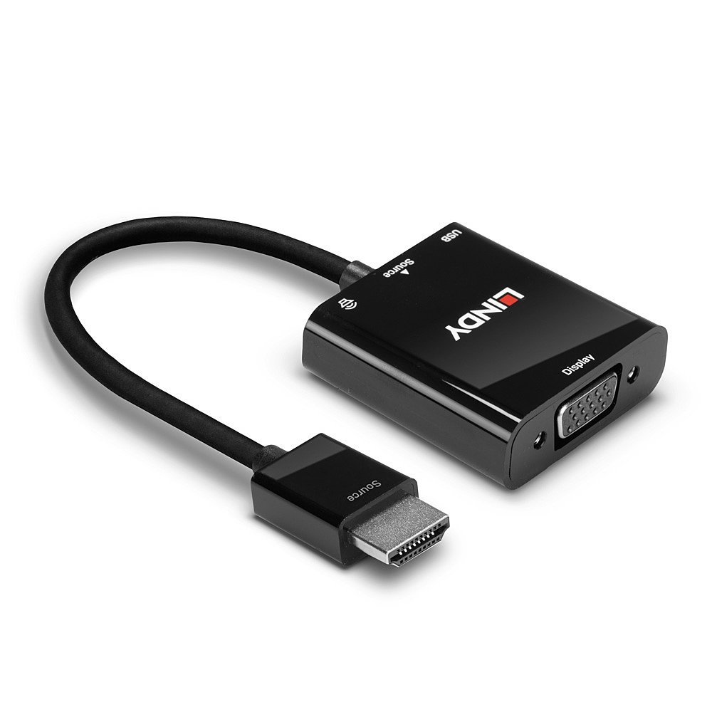 Lindy 38285 Converter HDMI a VGA con Audio - 0,1 m, HDMI tipo A (Standard) a VGA (D-Sub)