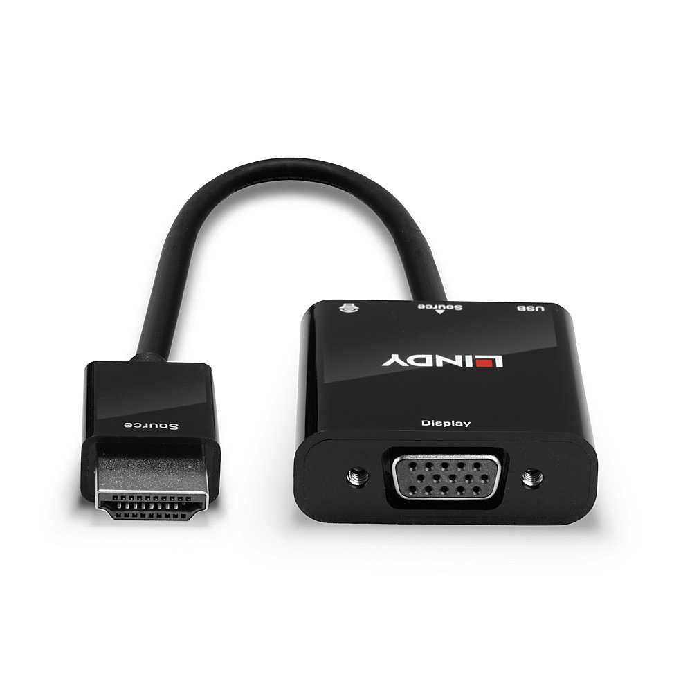 Lindy 38285 Converter HDMI a VGA con Audio - 0,1 m, HDMI tipo A (Standard) a VGA (D-Sub)