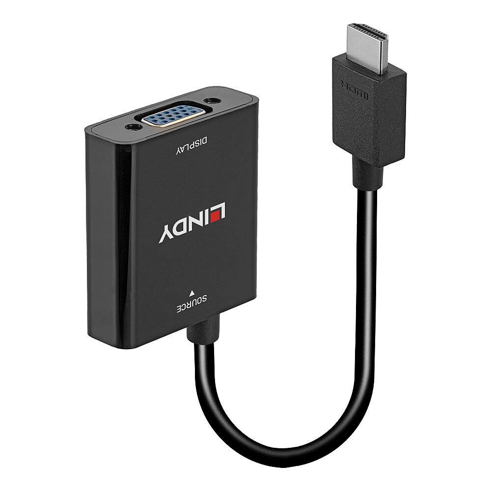 Lindy 38291 Adattatore HDMI a VGA 0,1 m - Nero, Maschio a Femmina, Supporta 1080p e 1920x1200