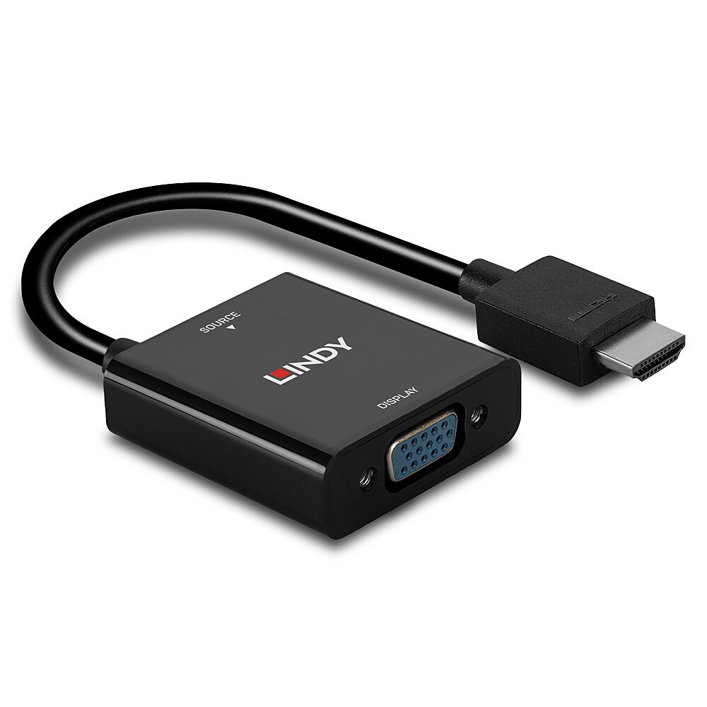 Lindy 38291 Adattatore HDMI a VGA 0,1 m - Nero, Maschio a Femmina, Supporta 1080p e 1920x1200