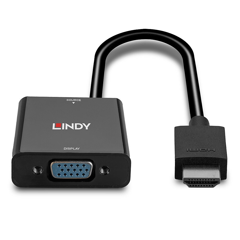 Lindy 38291 Adattatore HDMI a VGA 0,1 m - Nero, Maschio a Femmina, Supporta 1080p e 1920x1200