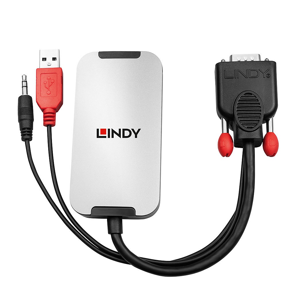 Lindy 38296 Convertitore Video VGA & Audio a DisplayPort - Risoluzione 1920 x 1080 Pixel, 1080p, Nero e Bianco
