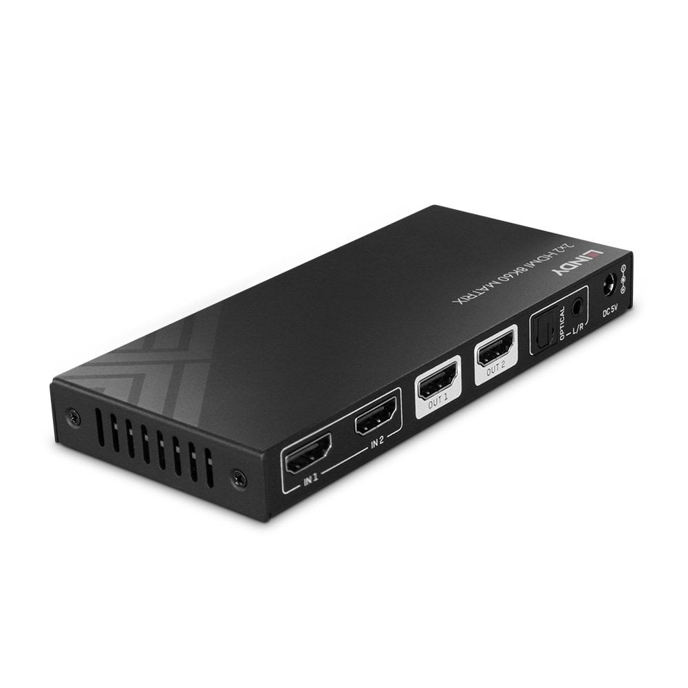 Lindy 38313 Commutatore a matrice 2x2 HDMI 8K60 con EDID Management e Telecomando - Nero