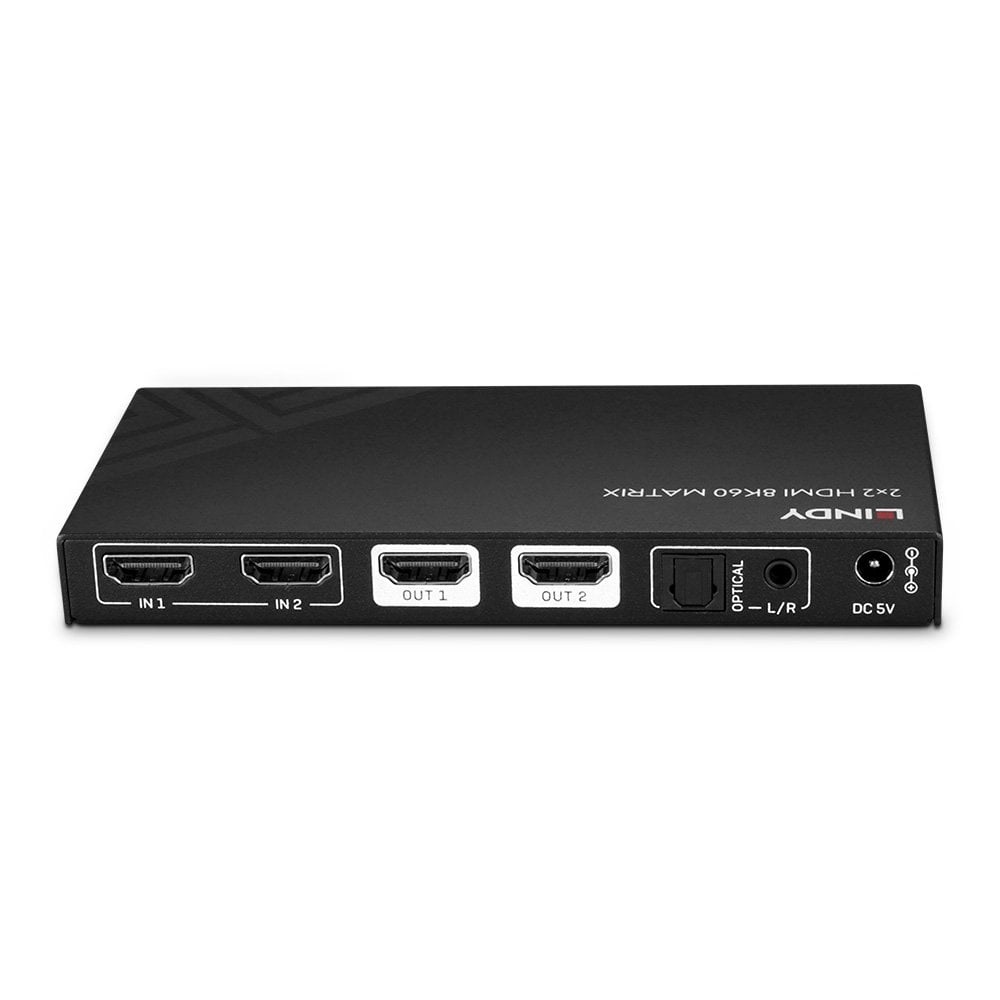 Lindy 38313 Commutatore a matrice 2x2 HDMI 8K60 con EDID Management e Telecomando - Nero
